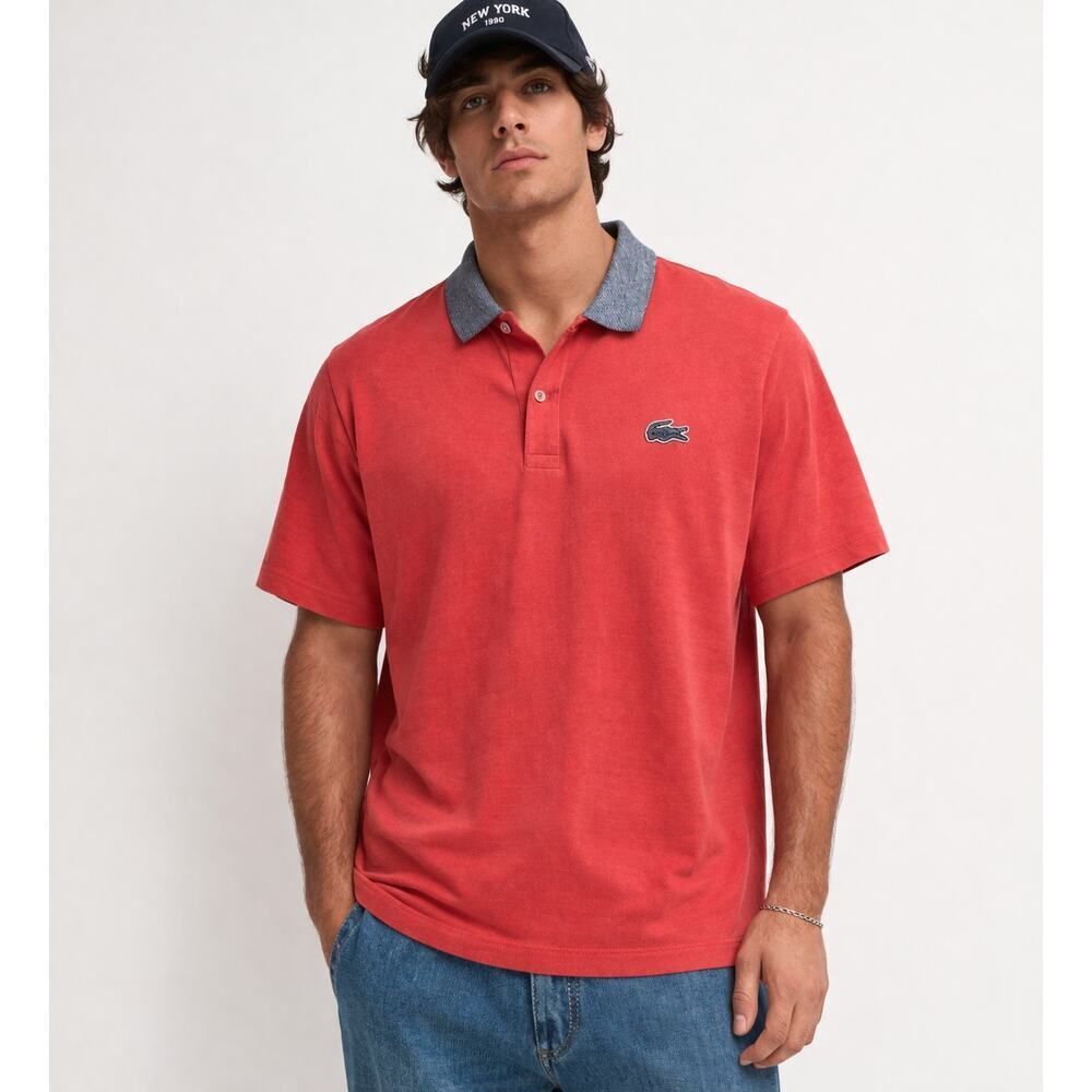Lacoste Orange Pique Polo Shirt Men’s XXL Gray Collar Crocodile Logo Classic